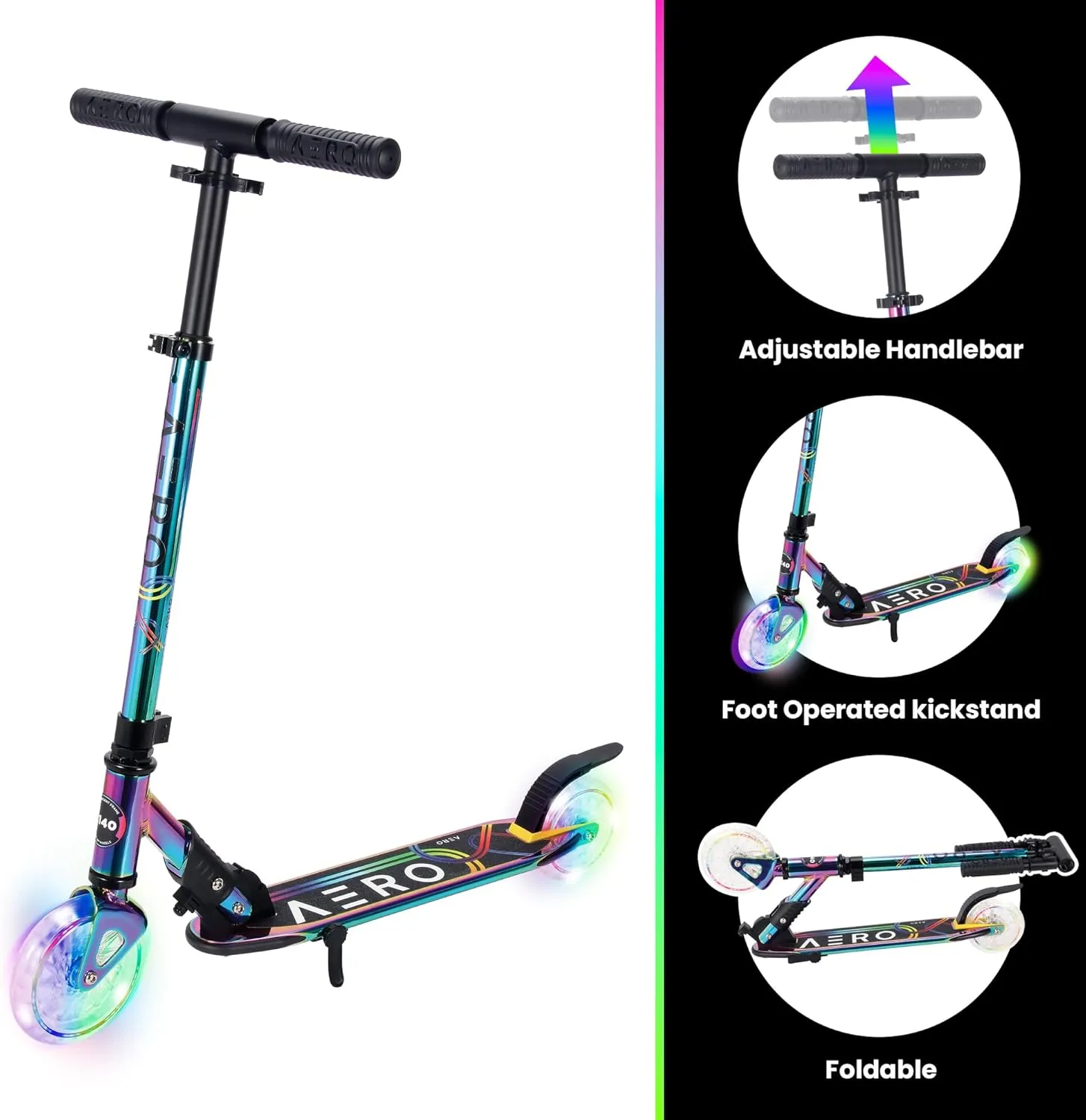Aero Scooter for Kids 5-7 or 8-12, Boys & Girls 2 Wheels Kick Scooter with Dynamic Lights, Foldable & Height Adjustable