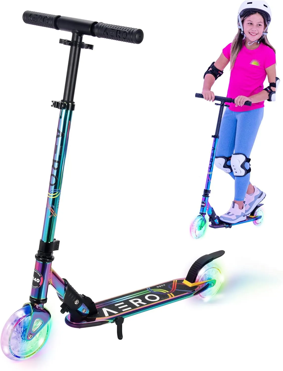 Aero Scooter for Kids 5-7 or 8-12, Boys & Girls 2 Wheels Kick Scooter with Dynamic Lights, Foldable & Height Adjustable