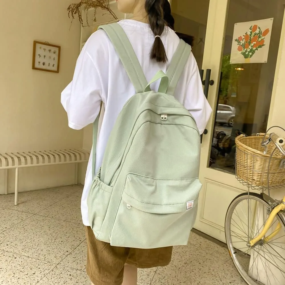 Aesthetic Backpack Cute Backpack School Supplies Laptop Bag for Teens Girls Women Students Solid Color
