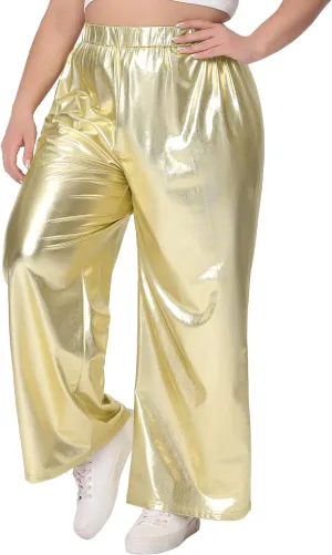 Agnes Orinda Plus Size Metallic High Waist Stretchy Jogger Pants for Women Holographic Hip Hop Streetwear
