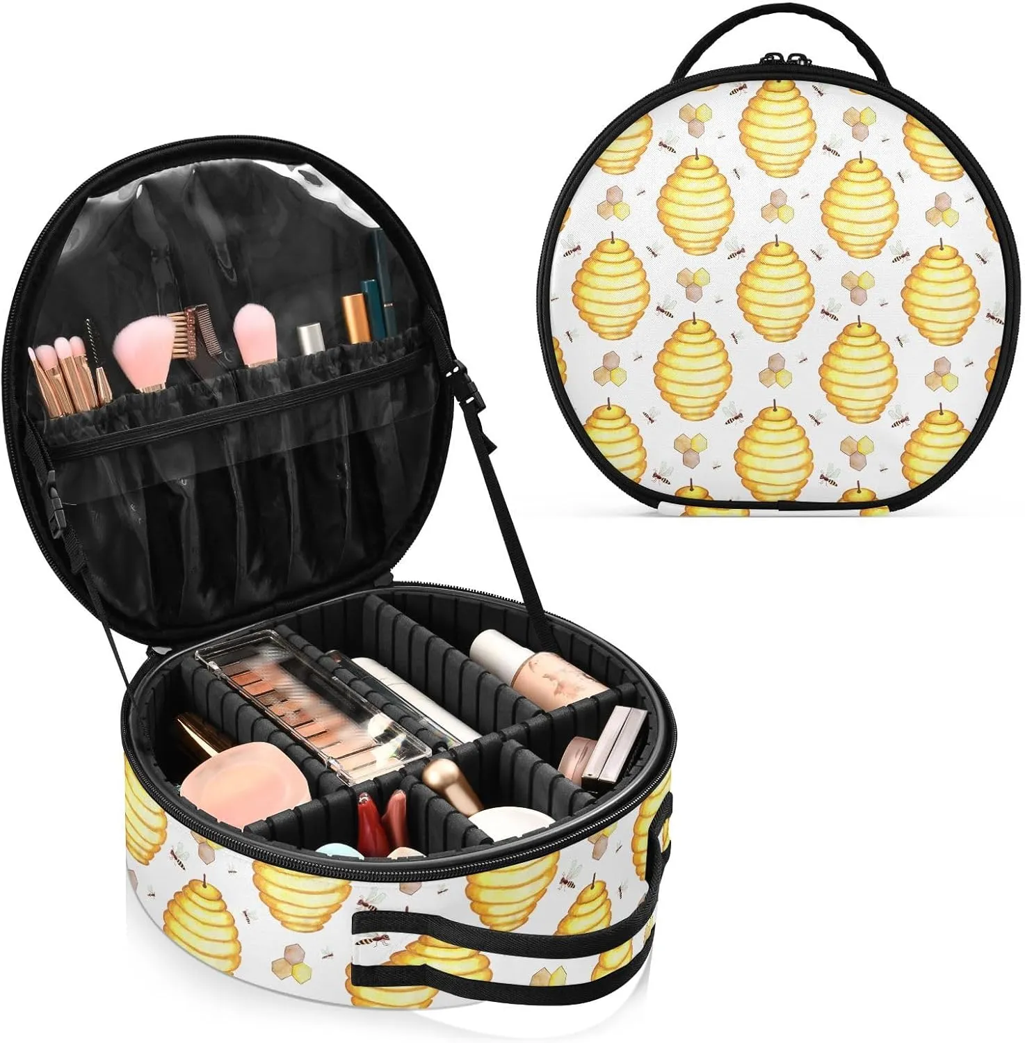 ALAZA Bees Bee Hives Honeycomb Travel Make Up Organizer Cosmetic Brush Bags Case