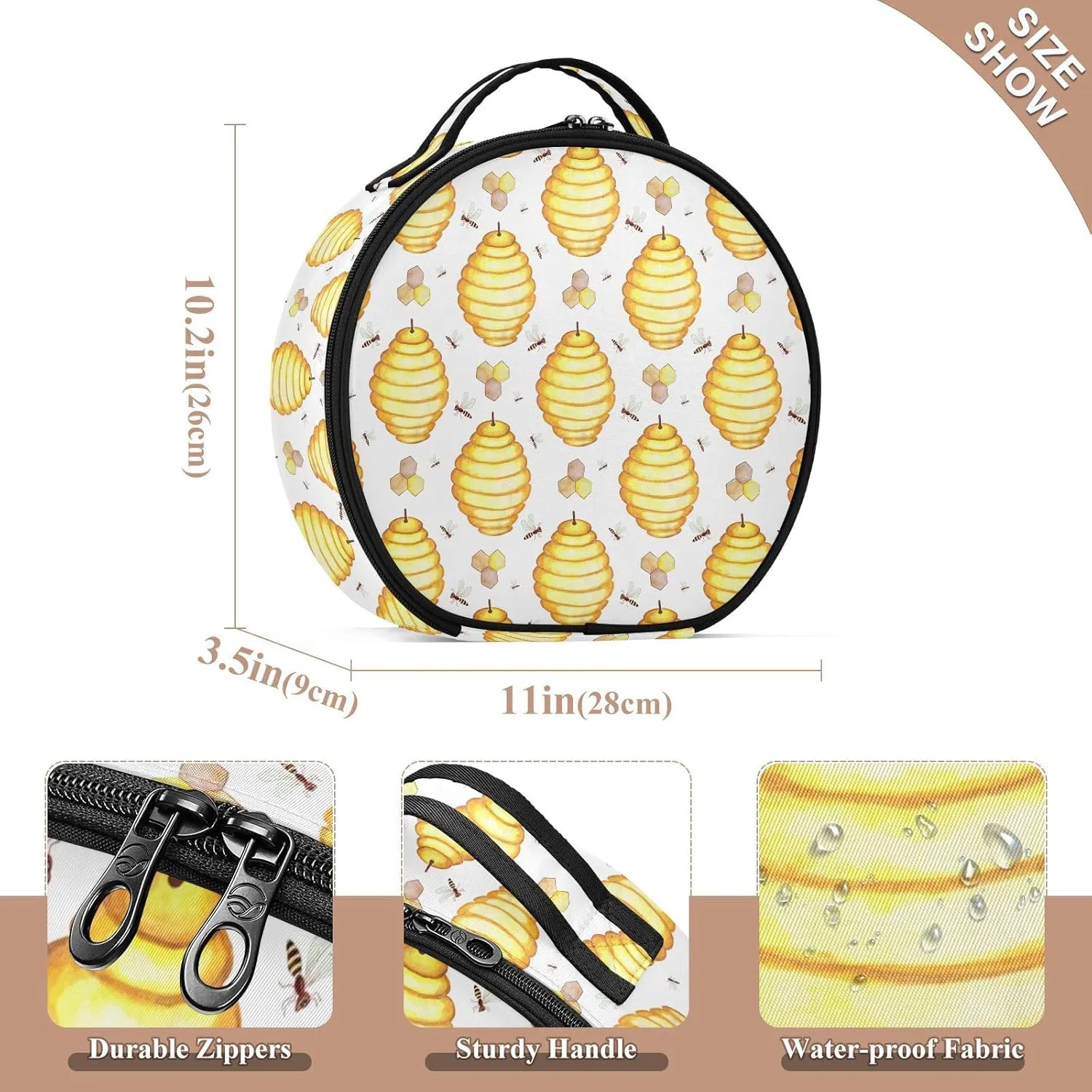 ALAZA Bees Bee Hives Honeycomb Travel Make Up Organizer Cosmetic Brush Bags Case