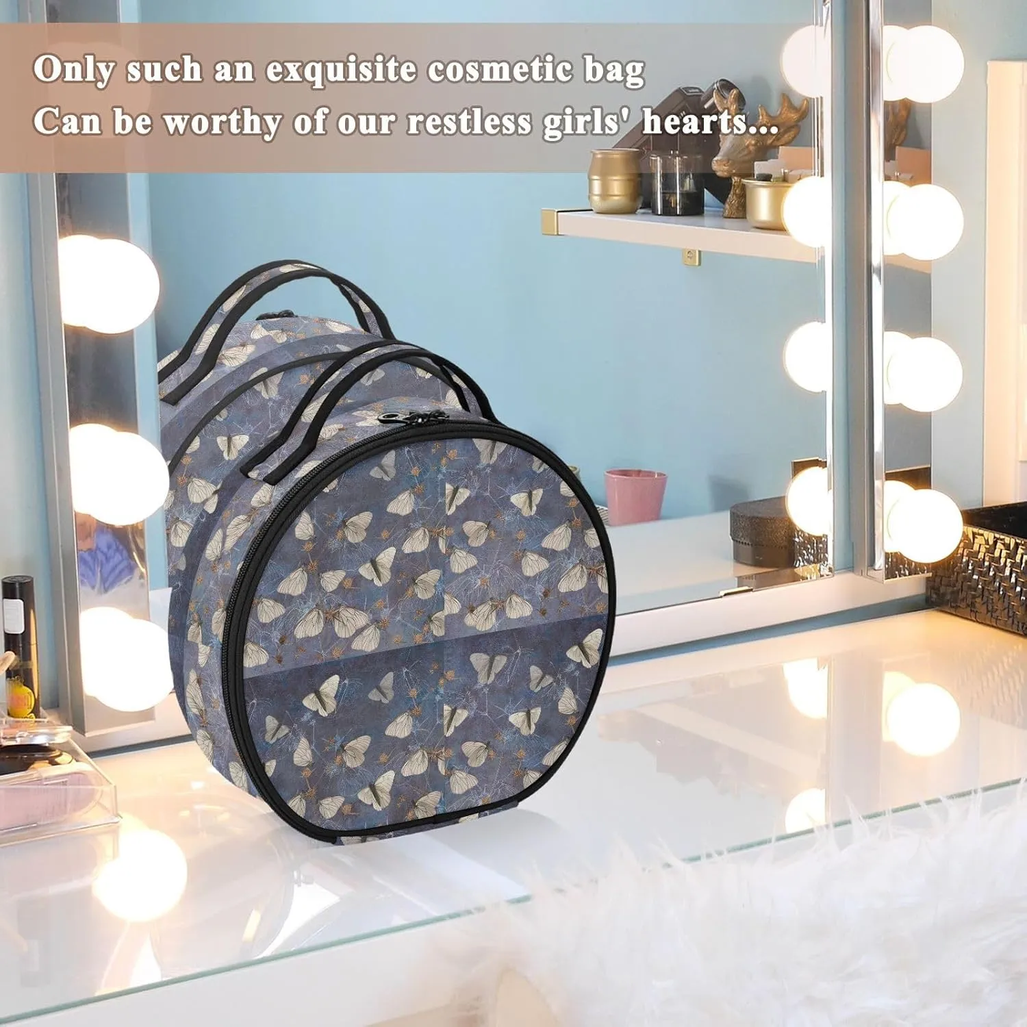ALAZA Butterflies on Thorns Travel Make Up Organizer Cosmetic Brush Bags Case