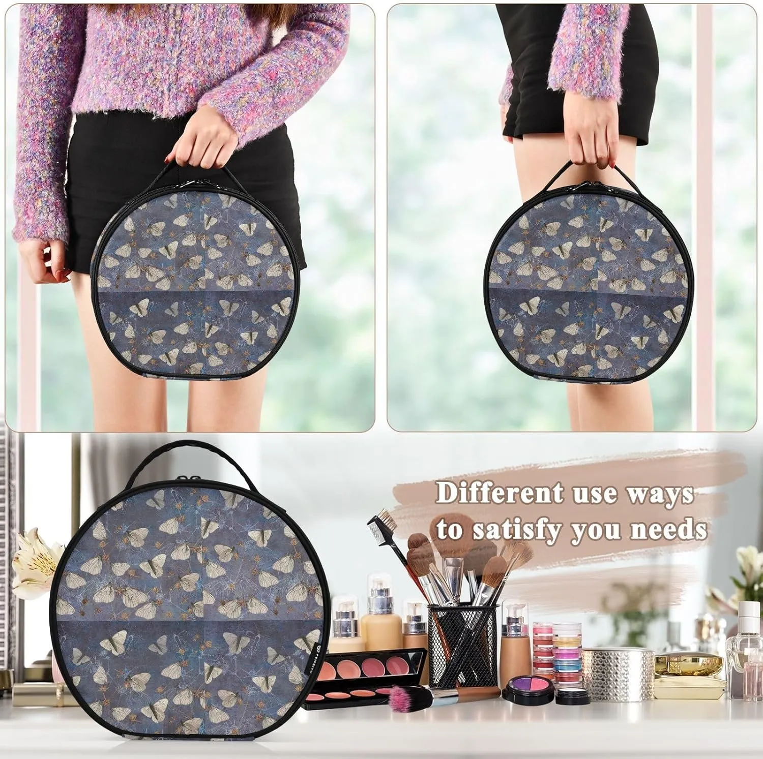ALAZA Butterflies on Thorns Travel Make Up Organizer Cosmetic Brush Bags Case