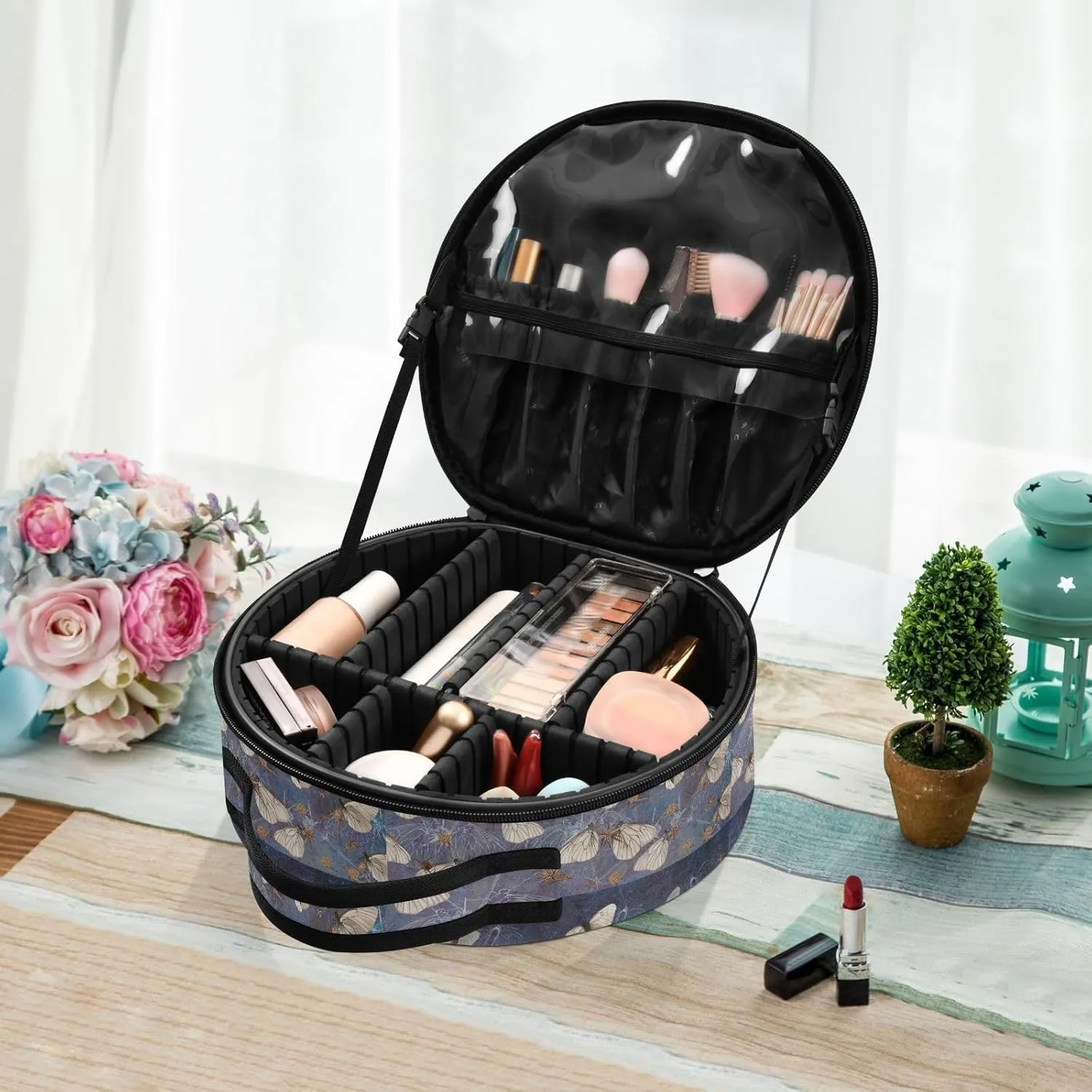 ALAZA Butterflies on Thorns Travel Make Up Organizer Cosmetic Brush Bags Case