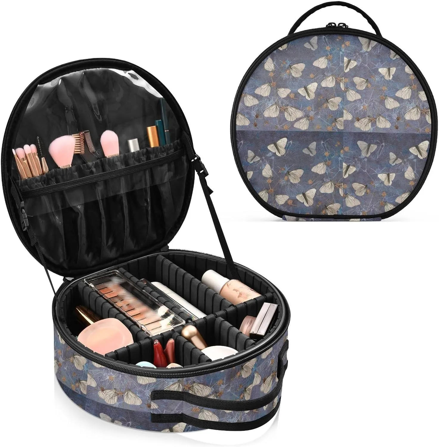 ALAZA Butterflies on Thorns Travel Make Up Organizer Cosmetic Brush Bags Case