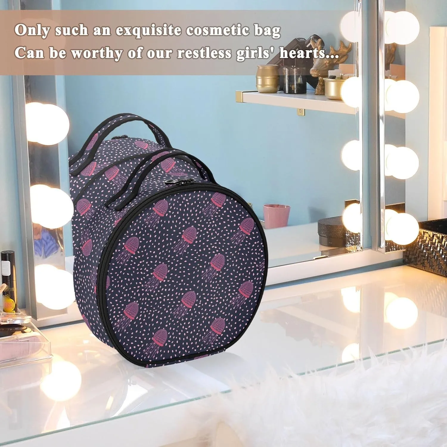 ALAZA Dark Sea Jellyfish Marine Travel Make Up Organizer Cosmetic Brush Bags Case