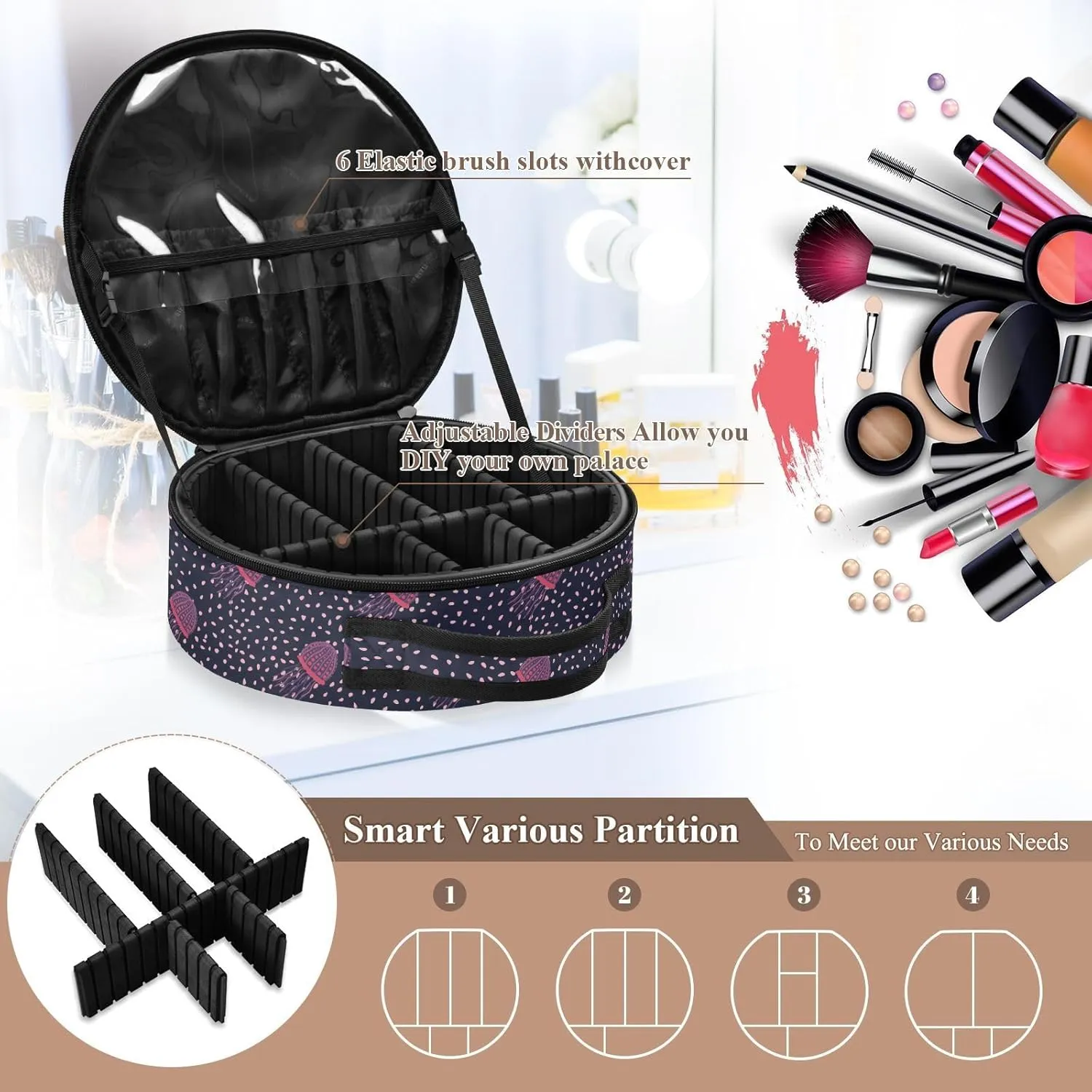 ALAZA Dark Sea Jellyfish Marine Travel Make Up Organizer Cosmetic Brush Bags Case