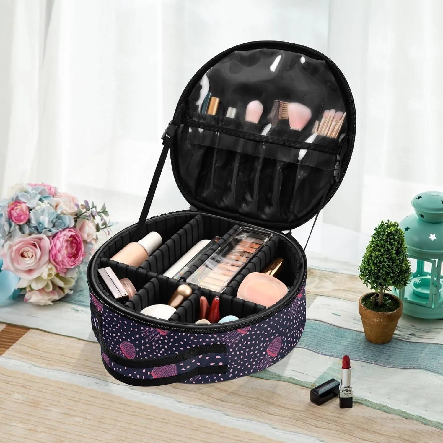 ALAZA Dark Sea Jellyfish Marine Travel Make Up Organizer Cosmetic Brush Bags Case
