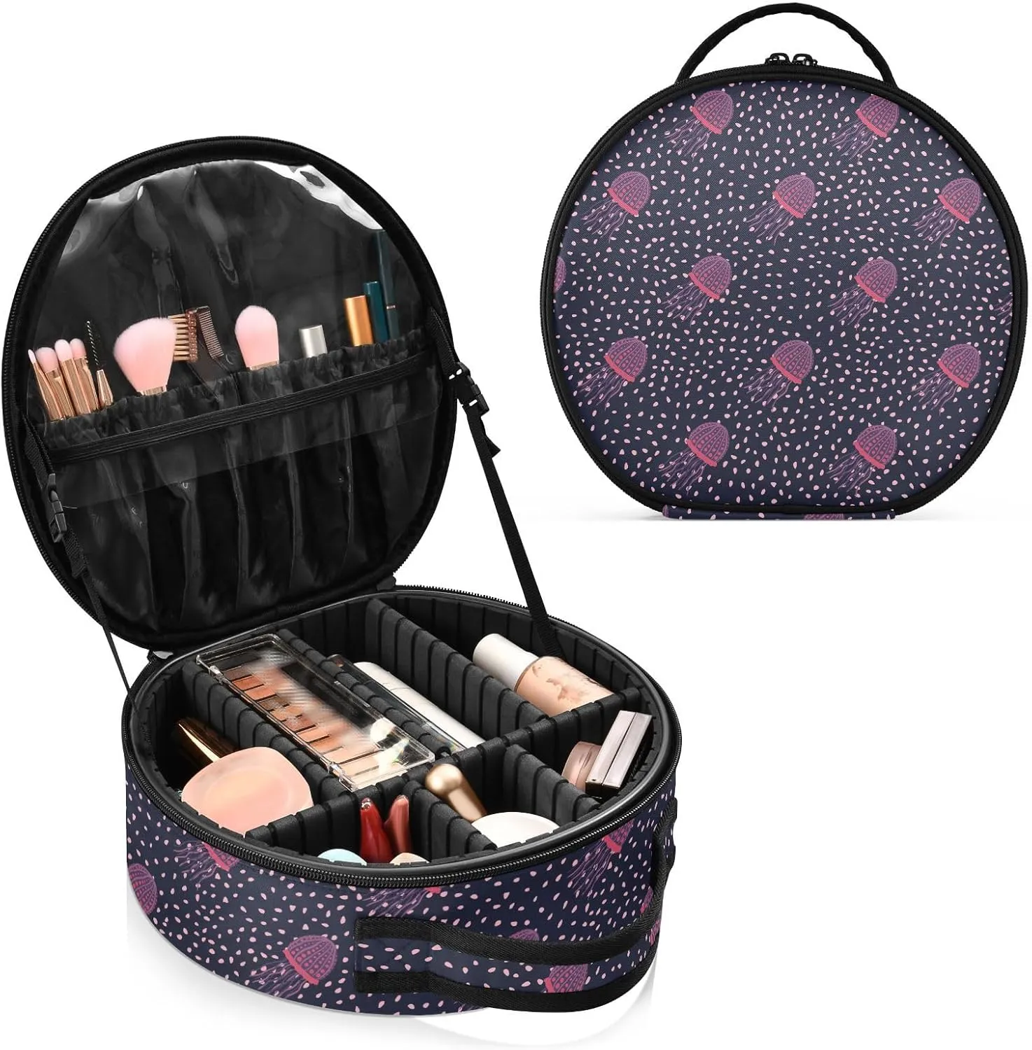 ALAZA Dark Sea Jellyfish Marine Travel Make Up Organizer Cosmetic Brush Bags Case