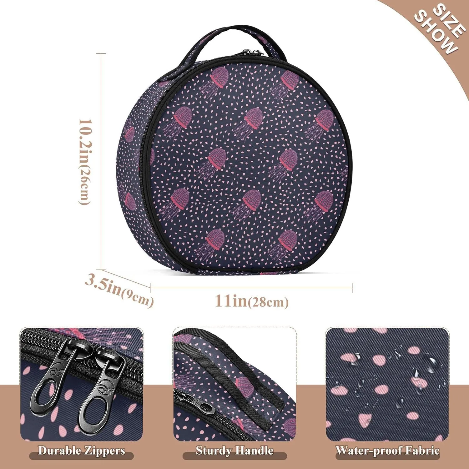 ALAZA Dark Sea Jellyfish Marine Travel Make Up Organizer Cosmetic Brush Bags Case