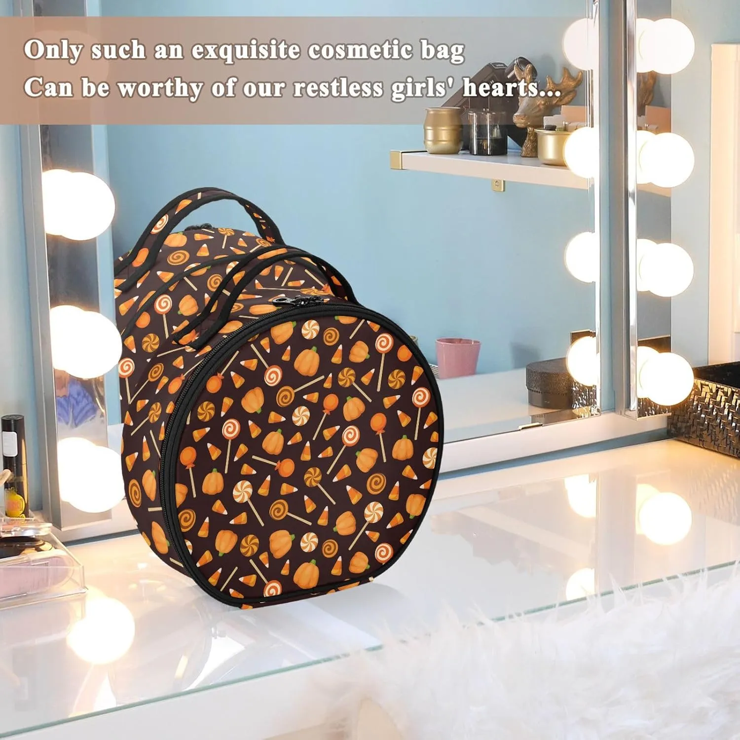 ALAZA Halloween Pattern Travel Make Up Organizer Cosmetic Brush Bags Case