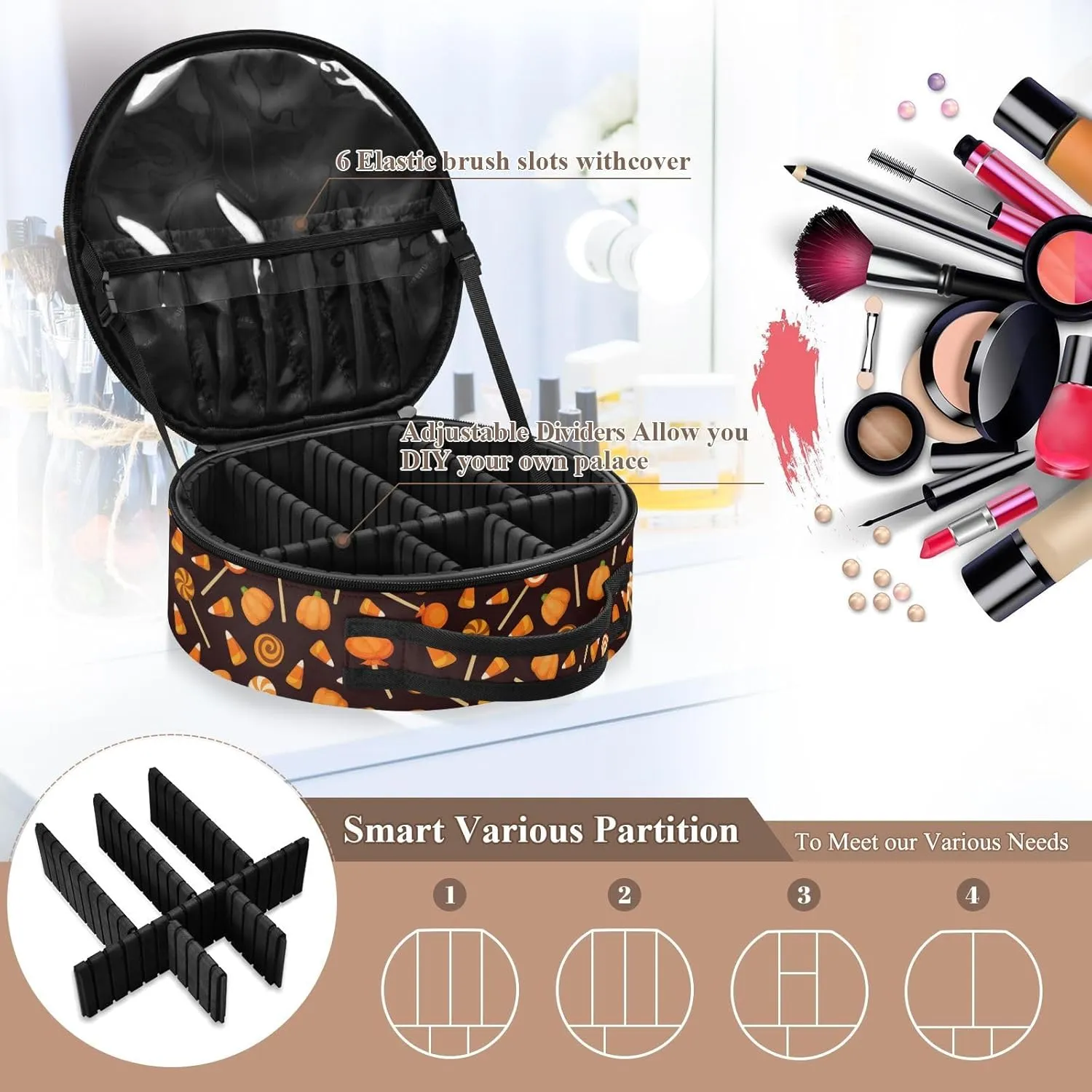 ALAZA Halloween Pattern Travel Make Up Organizer Cosmetic Brush Bags Case