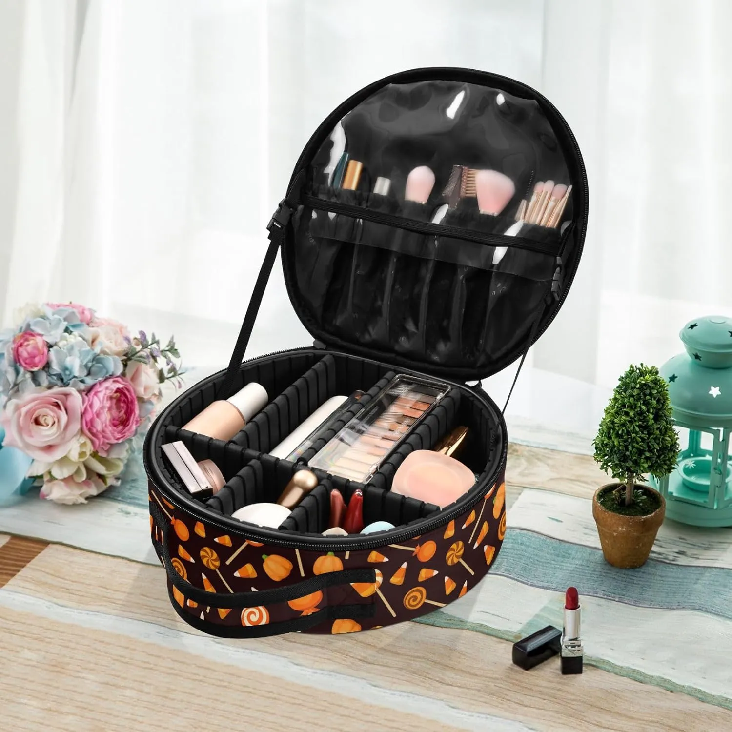 ALAZA Halloween Pattern Travel Make Up Organizer Cosmetic Brush Bags Case