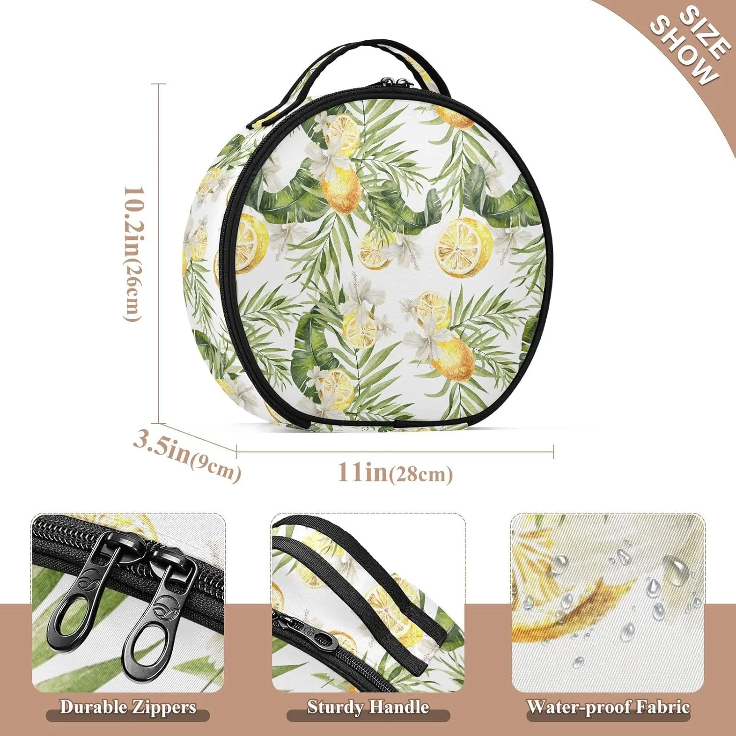 ALAZA Lemon Floral Palm Tree Portable Cosmetic Bag Large Capacity Makeup Bags