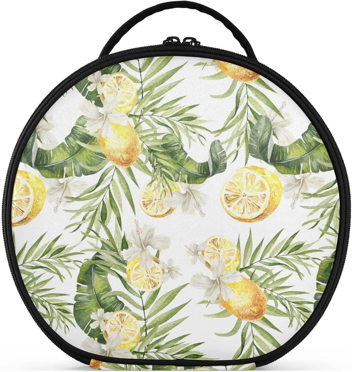 ALAZA Lemon Floral Palm Tree Portable Cosmetic Bag Large Capacity Makeup Bags