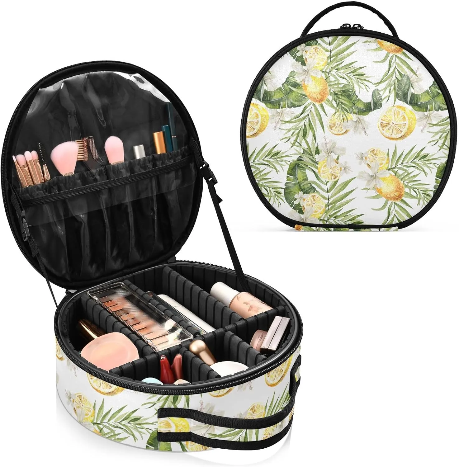 ALAZA Lemon Floral Palm Tree Portable Cosmetic Bag Large Capacity Makeup Bags