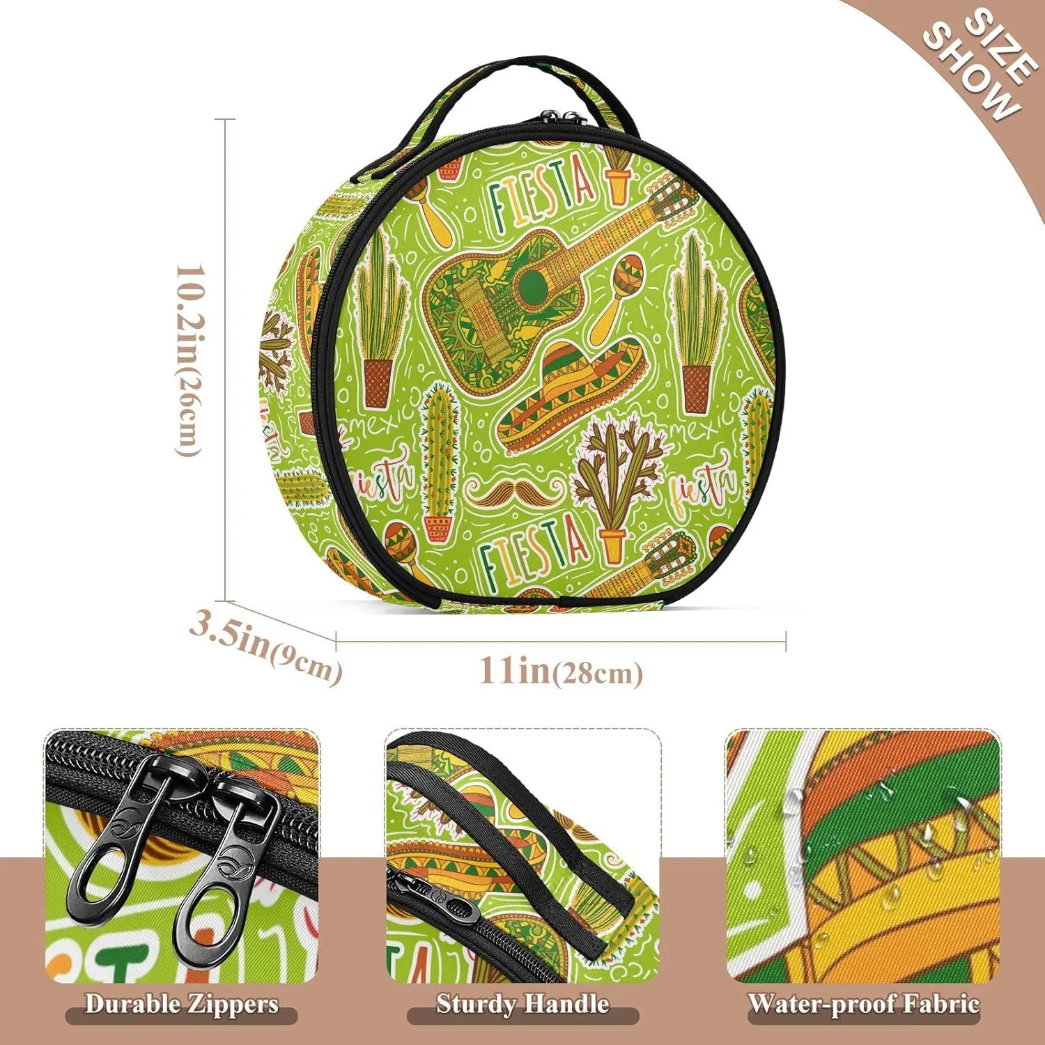ALAZA Mexican Fiesta Party Maracas Sombrero Mustache Cacti Guitar Travel Make Up Organizer Cosmetic Brush Bags Case