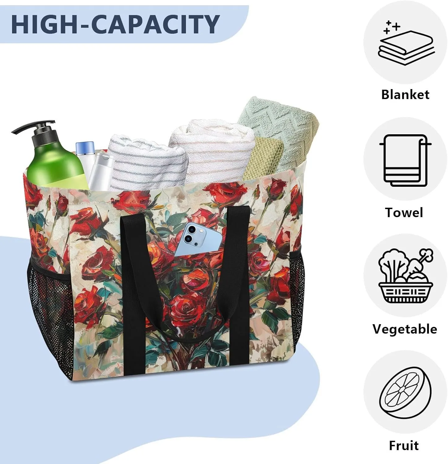 ALAZA Rose Petals Waterproof Beach Tote Bags