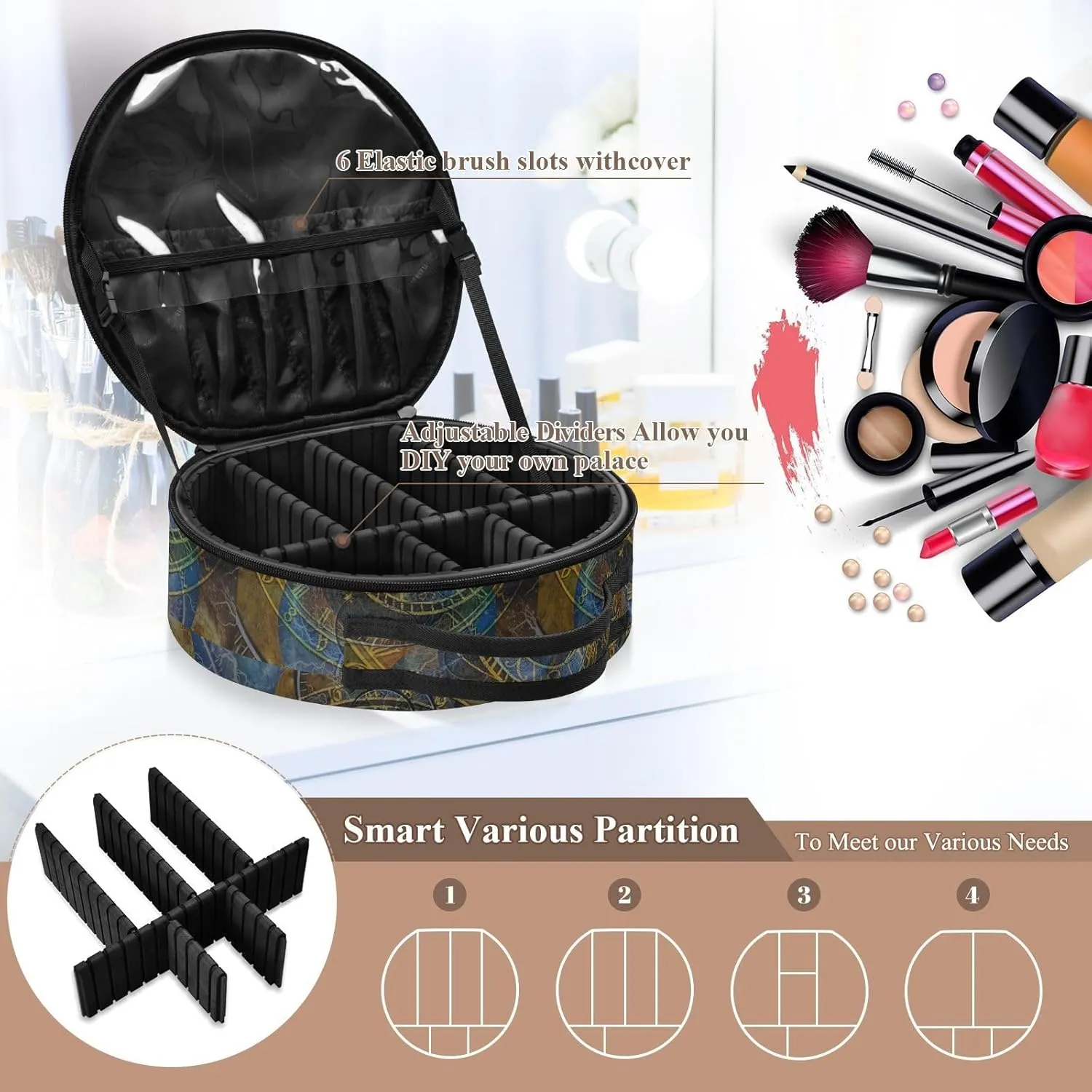 ALAZA Wheels of Time Astronomical Clock and Spirals of Eternity Makeup Brush Organizer Cosmetics Bags for Cosmetics Brushes