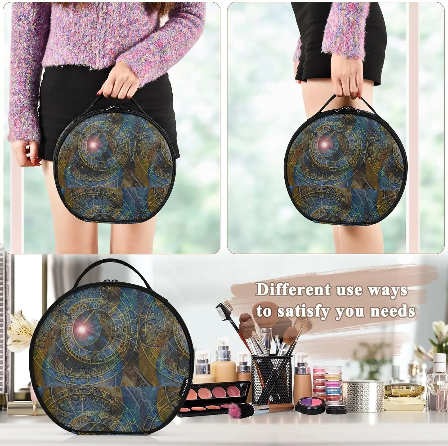 ALAZA Wheels of Time Astronomical Clock and Spirals of Eternity Makeup Brush Organizer Cosmetics Bags for Cosmetics Brushes