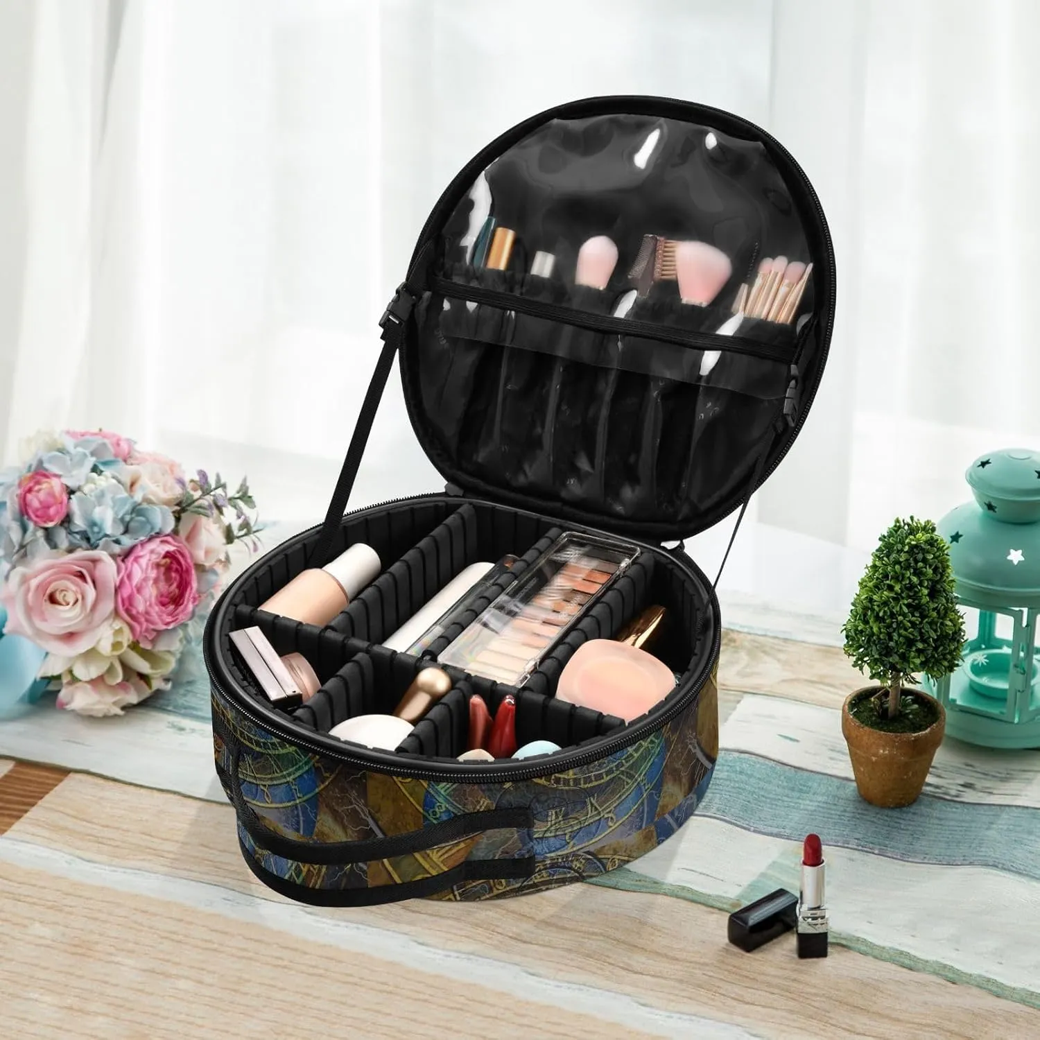 ALAZA Wheels of Time Astronomical Clock and Spirals of Eternity Makeup Brush Organizer Cosmetics Bags for Cosmetics Brushes