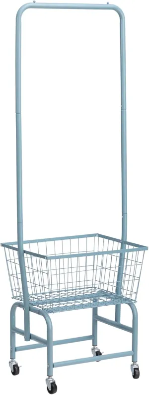 ALIMORDEN Laundry Cart with Clothes Rack, Rolling Laundry Butler with Wire Storage Rack, Grey Blue