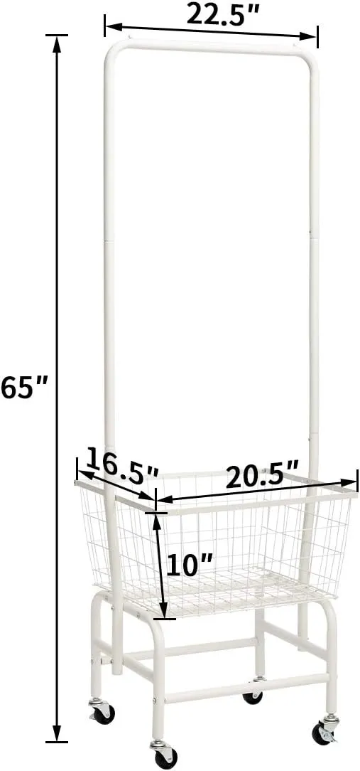 ALIMORDEN Laundry Cart with Clothes Rack, Rolling Laundry Butler with Wire Storage Rack，Black