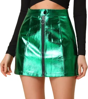 Allegra K Women's Halloween Costume Metallic Mini Skirt Shiny Holographic High Waist Zipper Short Skirts