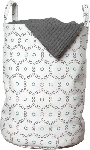Ambesonne Abstract Laundry Bag, Rhythmic Floral Art Geometric Floral Motifs Pattern on Plain Backdrop, Hamper Basket with Handles Drawstring Closure for Laundromats, 13" x 19", White and Blue Grey
