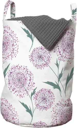 Ambesonne Floral Laundry Bag, Rhythmic Pattern Ornamental Dandelion Flowers on Plain Background, Hamper Basket with Handles Drawstring Closure for Laundromats, 13" x 19", White Pale Purple and Seafoam
