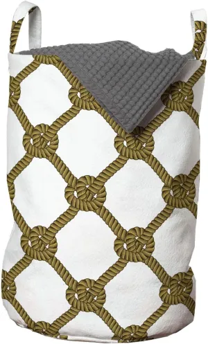 Ambesonne Nautical Laundry Bag, Rhythmic Abstract Net Shapes Cord with Knots on Plain Background Print, Hamper Basket with Handles Drawstring Closure for Laundromats, 13" x 19", Dark Mustard and Umber