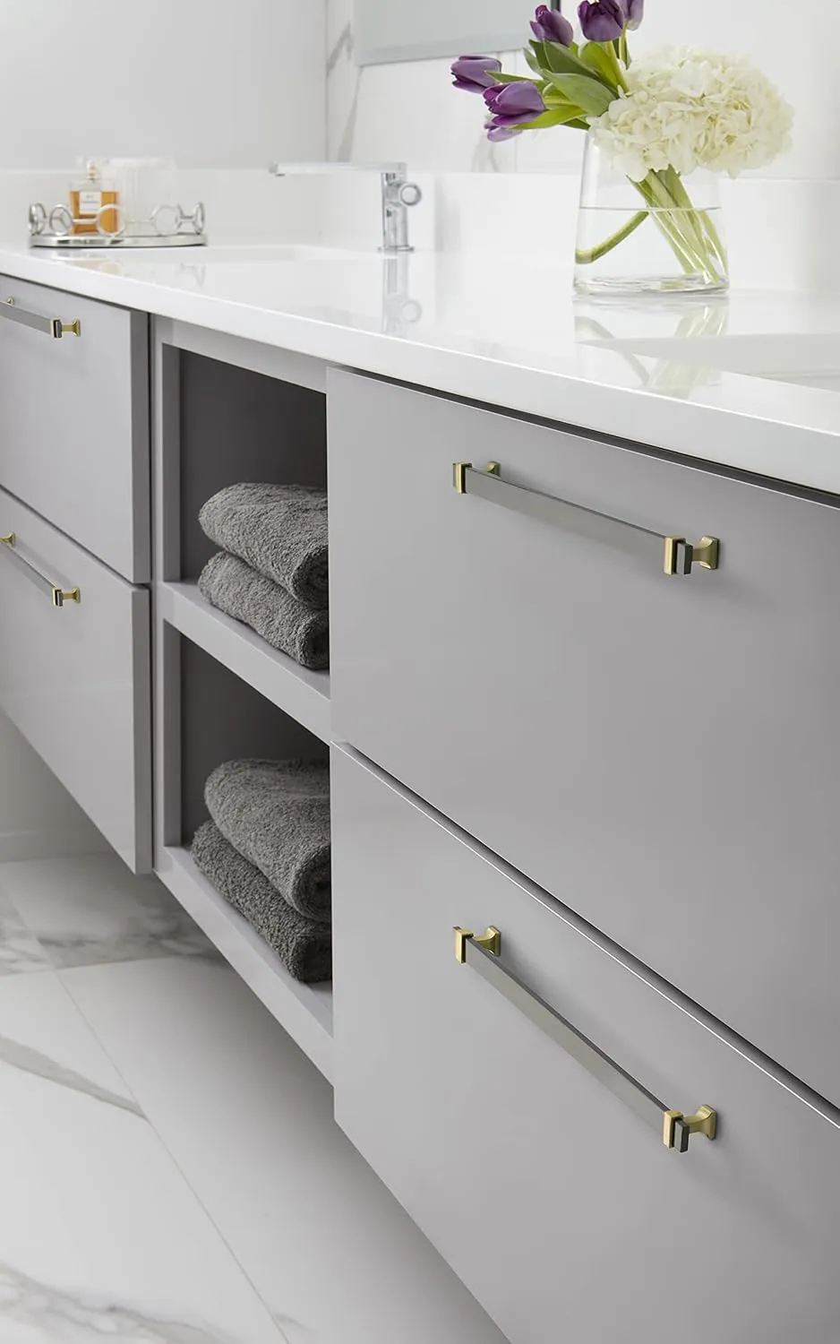 Amerock | Cabinet Pull | Black Chrome/Brushed Gold | 11-5/16 inch (288 mm) Center to Center | Overton | 1 Pack | Drawer Pull | Drawer Handle | Cabinet Hardware