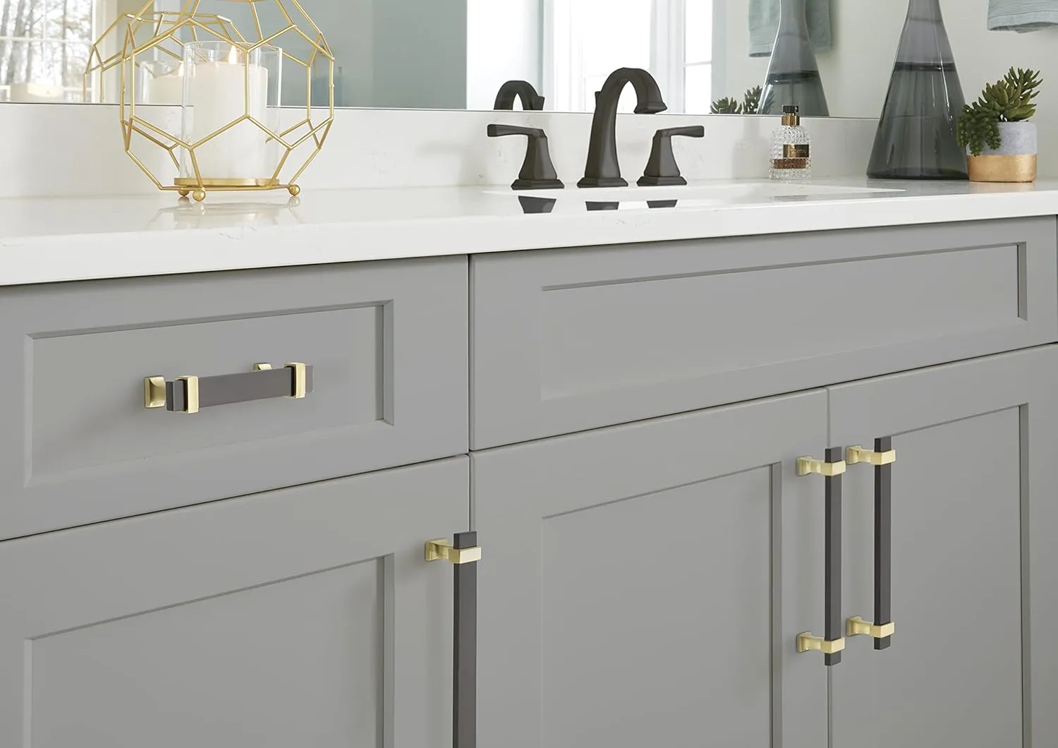 Amerock | Cabinet Pull | Black Chrome/Brushed Gold | 5-1/16 inch (128 mm) Center to Center | Overton | 1 Pack | Drawer Pull | Drawer Handle | Cabinet Hardware