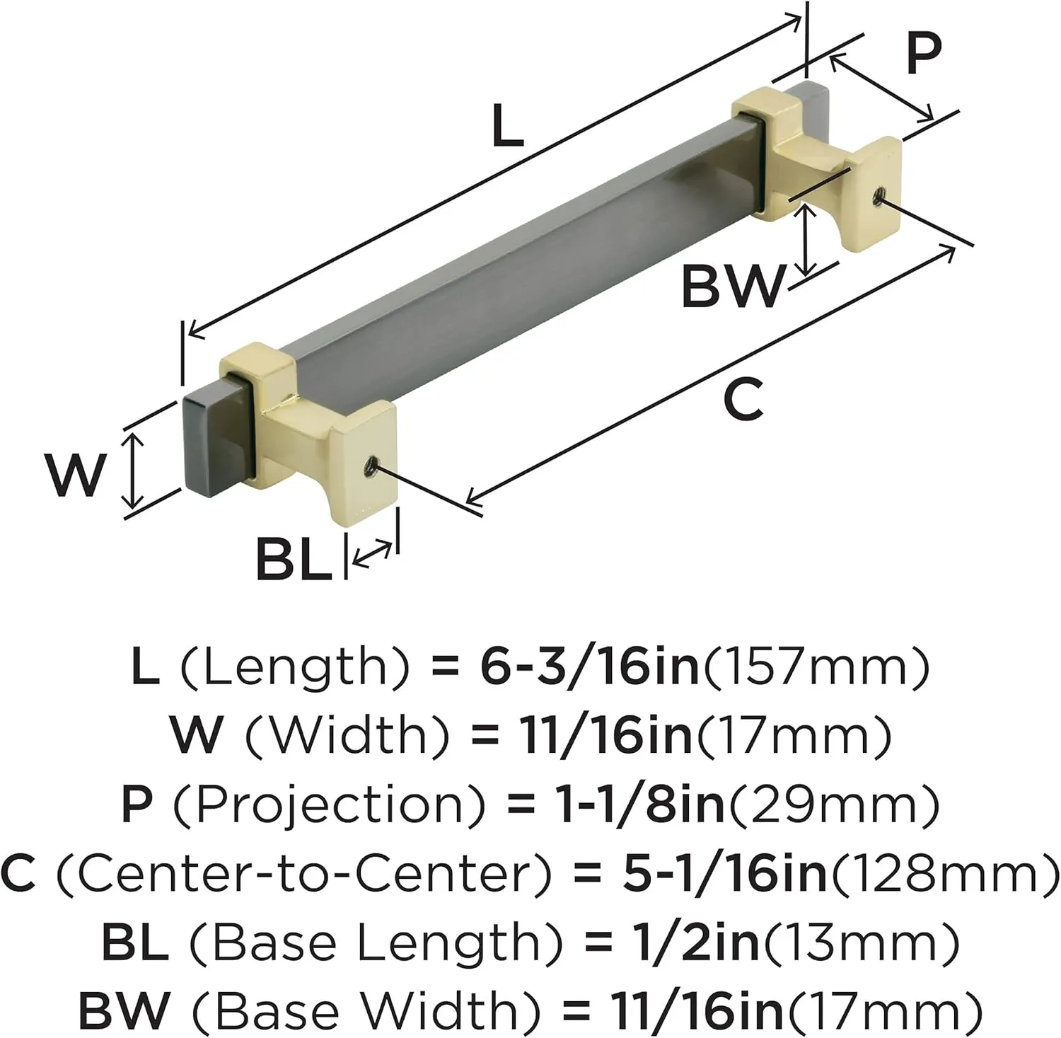 Amerock | Cabinet Pull | Black Chrome/Brushed Gold | 5-1/16 inch (128 mm) Center to Center | Overton | 1 Pack | Drawer Pull | Drawer Handle | Cabinet Hardware