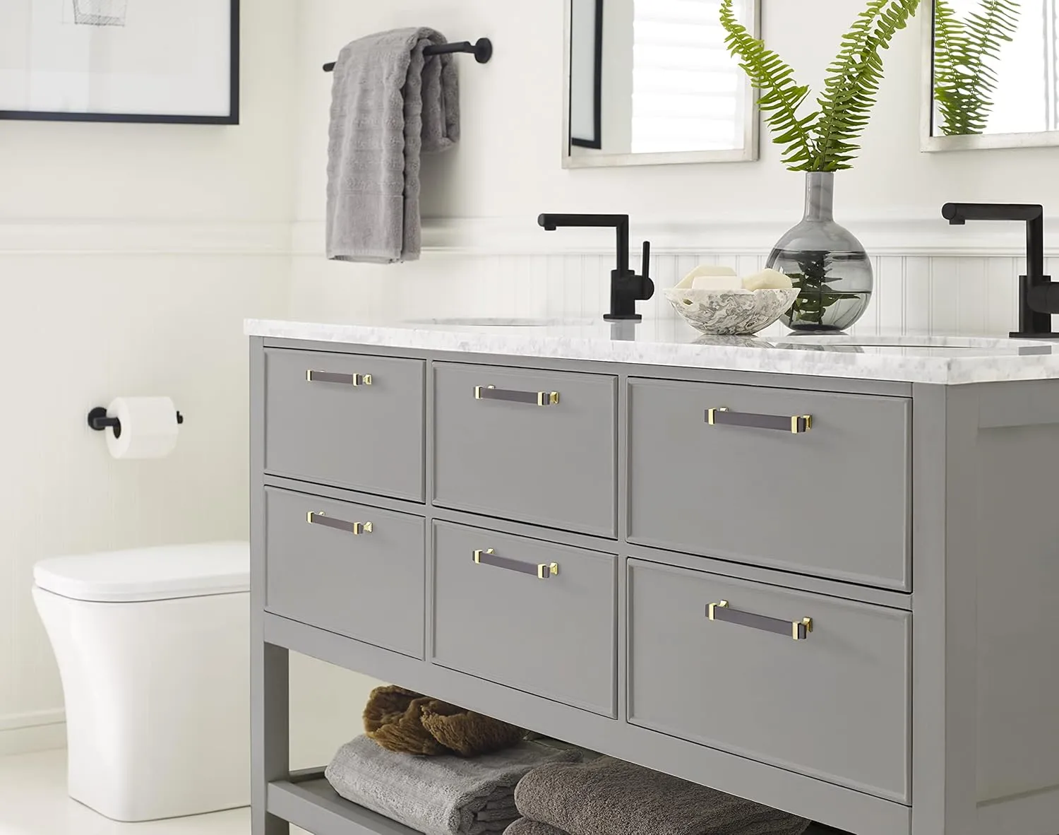 Amerock | Cabinet Pull | Black Chrome/Brushed Gold | 6-5/16 inch (160 mm) Center to Center | Overton | 1 Pack | Drawer Pull | Drawer Handle | Cabinet Hardware