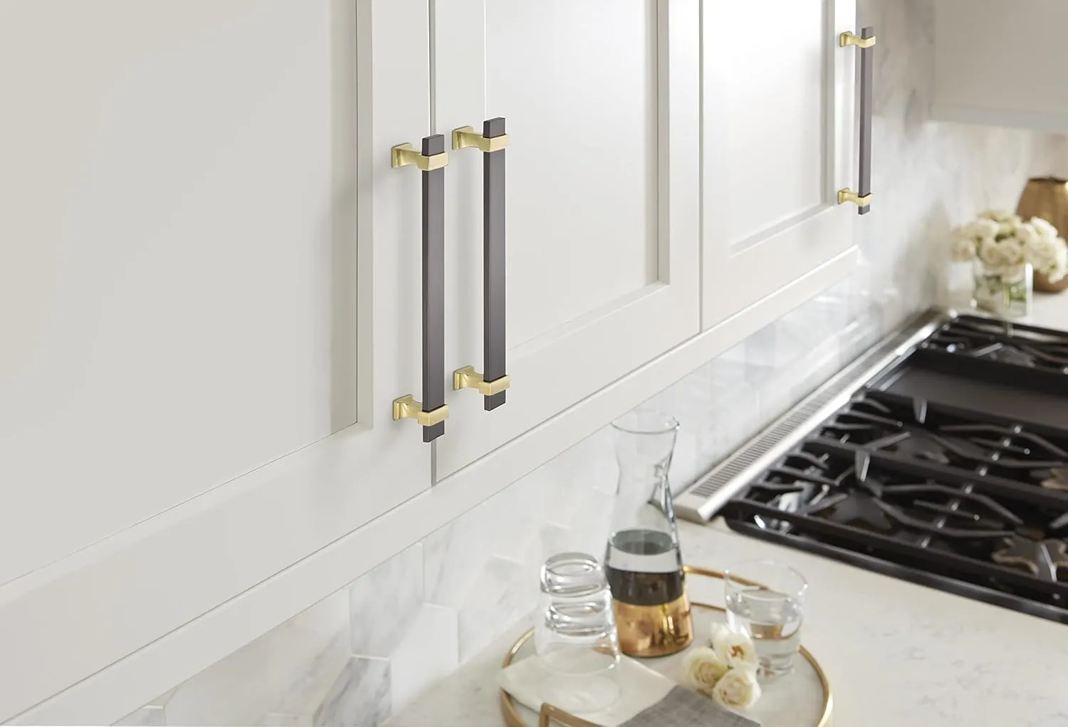 Amerock | Cabinet Pull | Black Chrome/Brushed Gold | 6-5/16 inch (160 mm) Center to Center | Overton | 1 Pack | Drawer Pull | Drawer Handle | Cabinet Hardware
