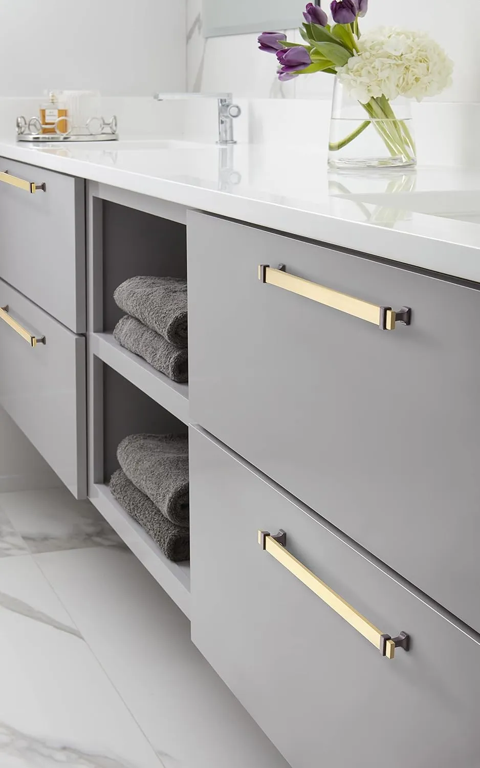Amerock | Cabinet Pull | Brushed Gold/Black Chrome | 11-5/16 inch (288 mm) Center to Center | Overton | 1 Pack | Drawer Pull | Drawer Handle | Cabinet Hardware