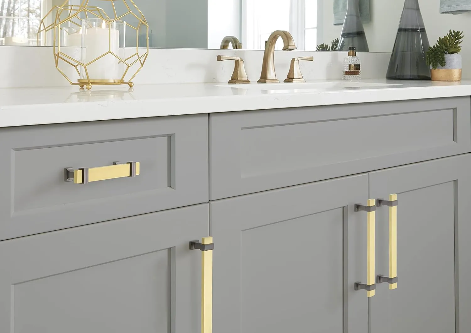 Amerock | Cabinet Pull | Brushed Gold/Black Chrome | 5-1/16 inch (128 mm) Center to Center | Overton | 1 Pack | Drawer Pull | Drawer Handle | Cabinet Hardware