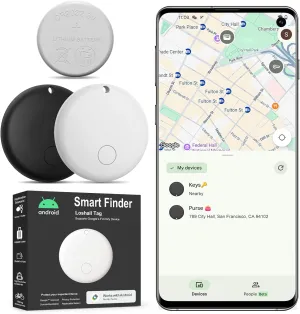 Android Tracker Tags, Air Tags-2 Pack Bluetooth Luggage Tags Work with Google Find My Device App (Android Only, not for iOS), Keys Finder and Item Locator for Vehicles Wallet, Dog, Bags, Pets