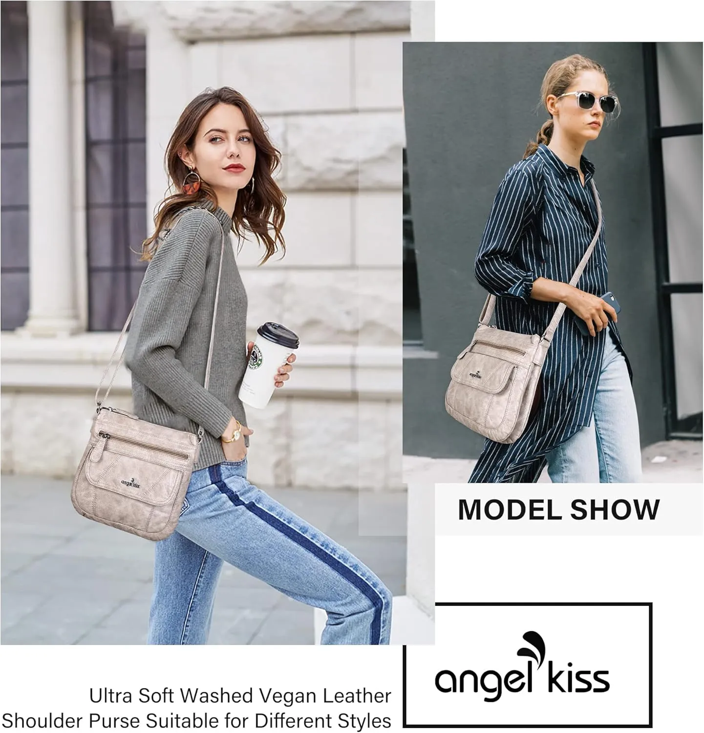 Angelkiss Small Womens Crossbody Bag Leather Shoulder Purse for Women Hobo Bag with Adjustable Shoulder Strap