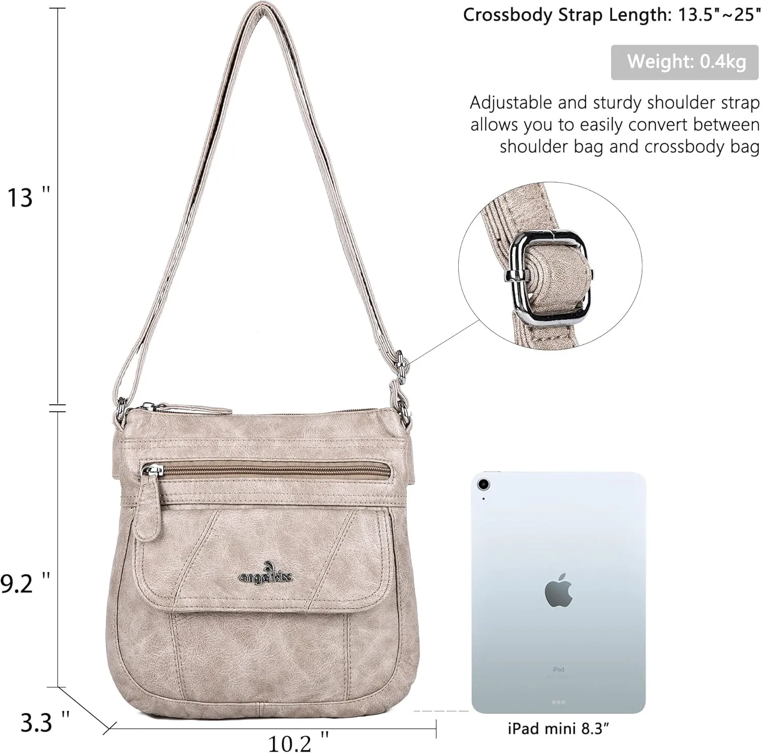 Angelkiss Small Womens Crossbody Bag Leather Shoulder Purse for Women Hobo Bag with Adjustable Shoulder Strap