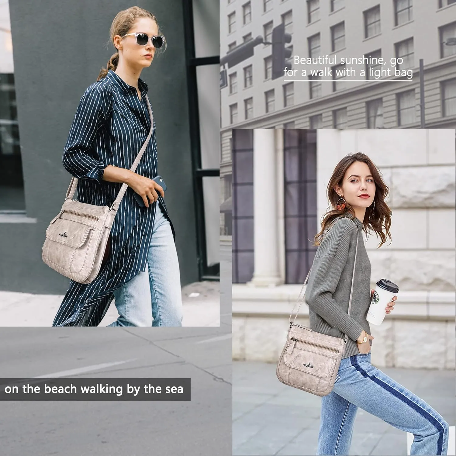 Angelkiss Small Womens Crossbody Bag Leather Shoulder Purse for Women Hobo Bag with Adjustable Shoulder Strap