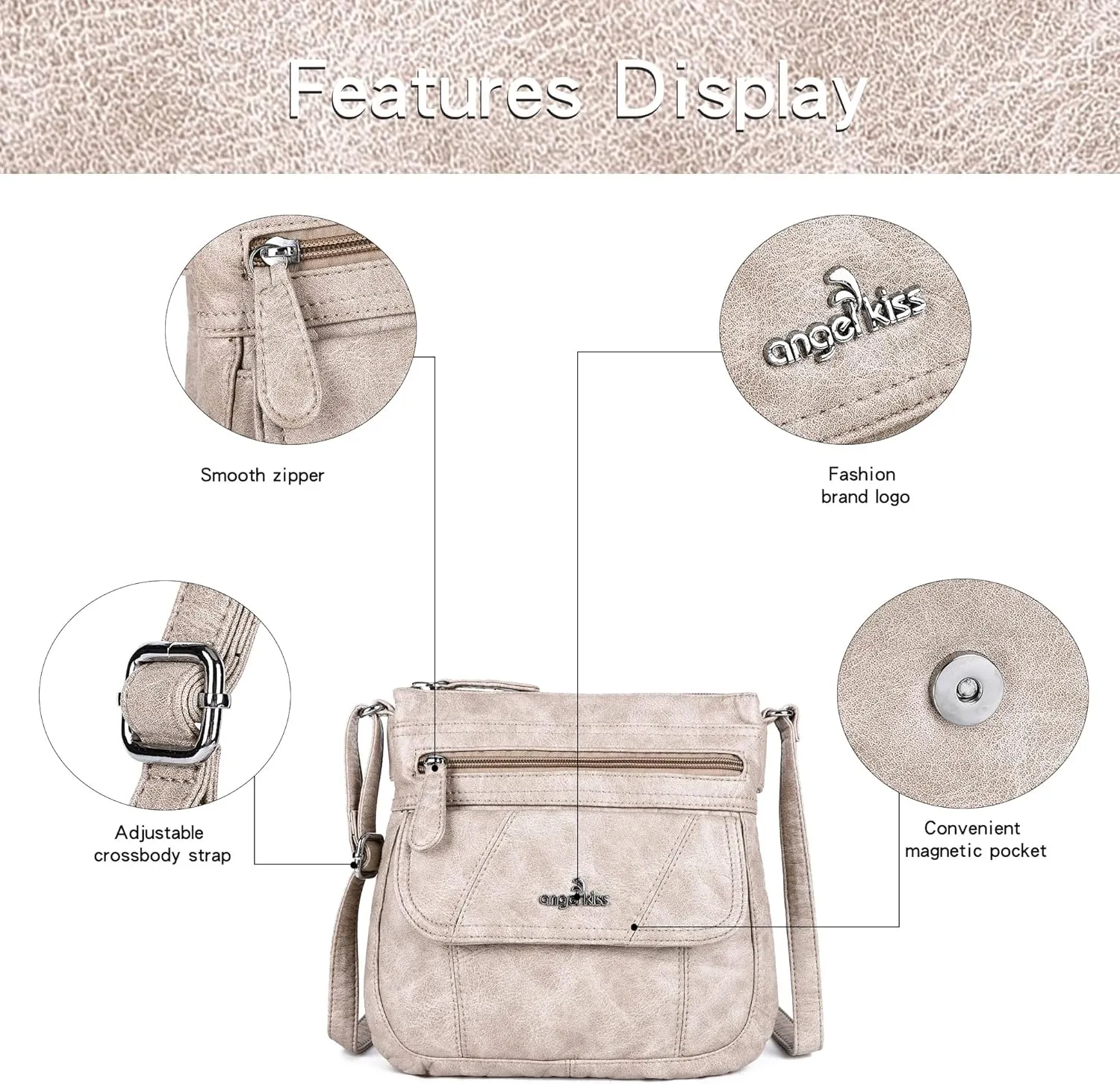 Angelkiss Small Womens Crossbody Bag Leather Shoulder Purse for Women Hobo Bag with Adjustable Shoulder Strap