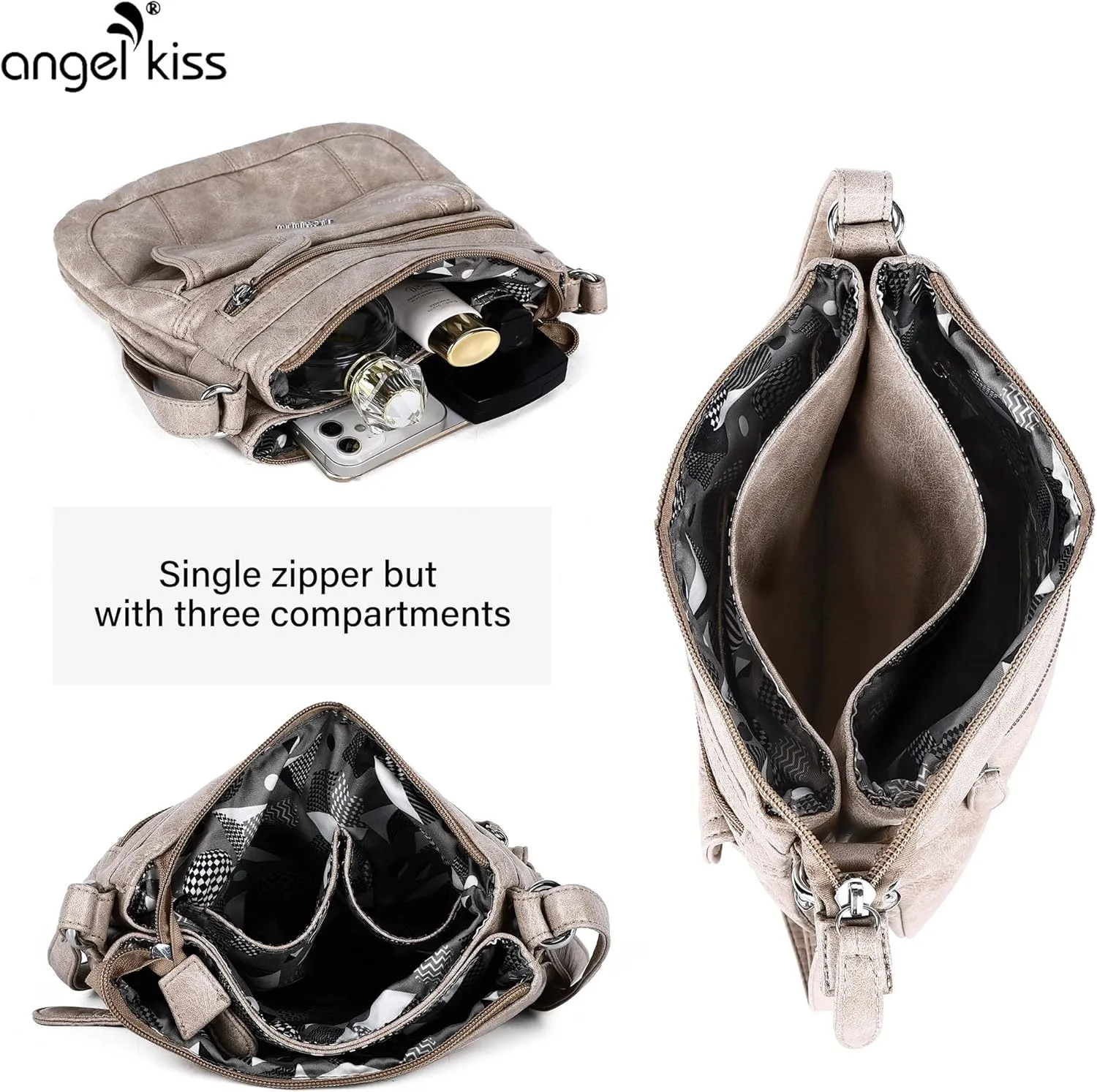 Angelkiss Small Womens Crossbody Bag Leather Shoulder Purse for Women Hobo Bag with Adjustable Shoulder Strap