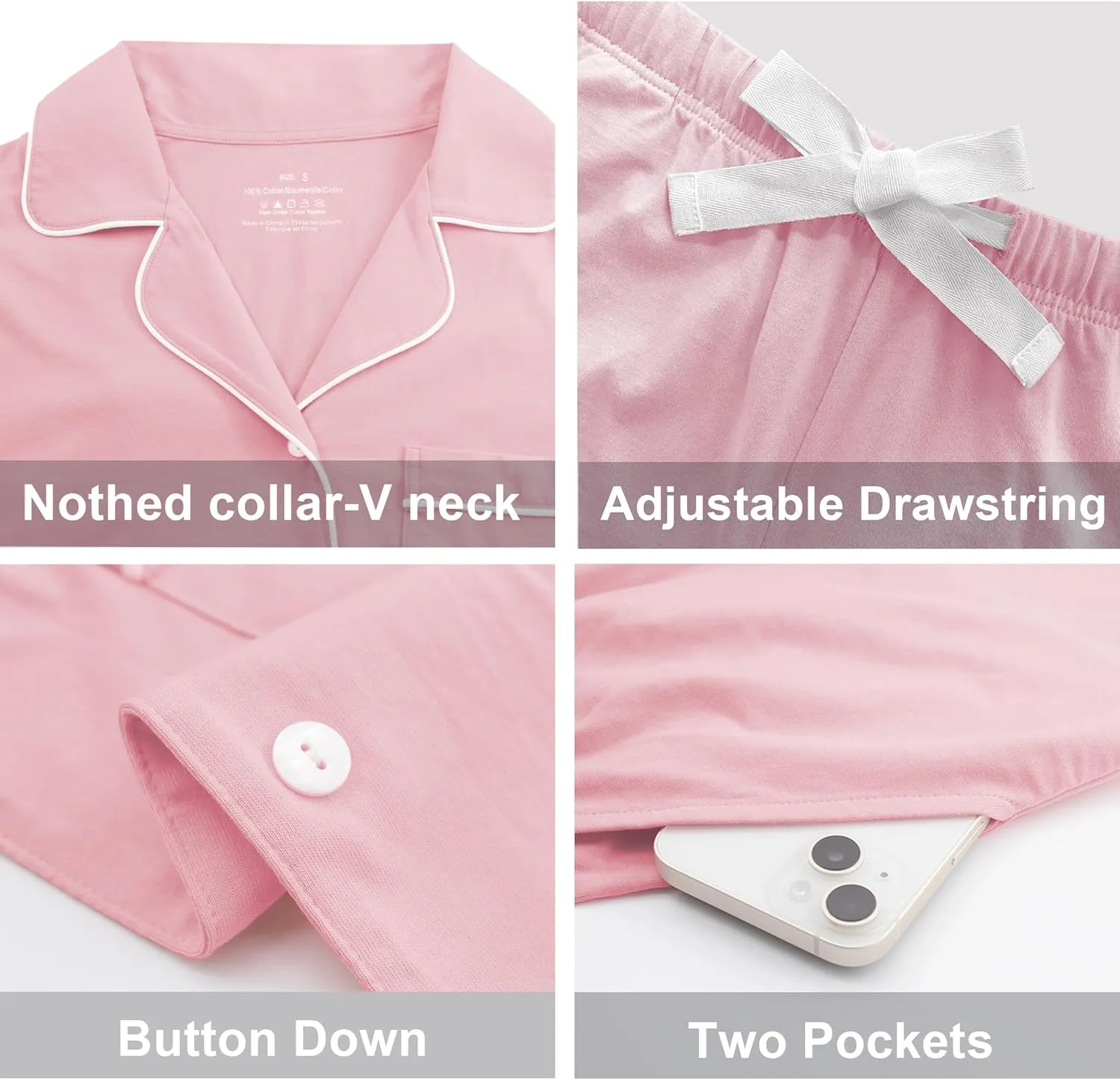 ANLIQI Womens Capri Pajamas Sets 100% Cotton Button Up Short Sleeve Top & Capri Pants Pjs Summer Sleepwear with Pockets