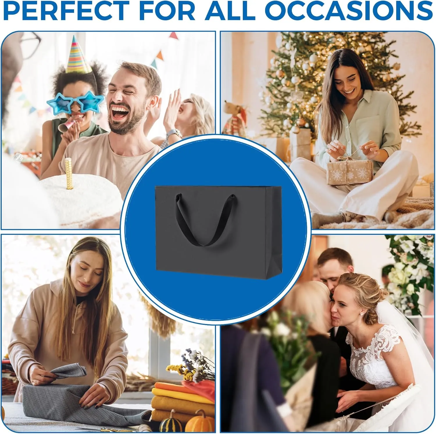 Argivean Black Gift Bags With Handles: 24pcs Medium Large Gift Bags Bulk 12.6x4x8.7 Inch For Wedding Party Birthday Business