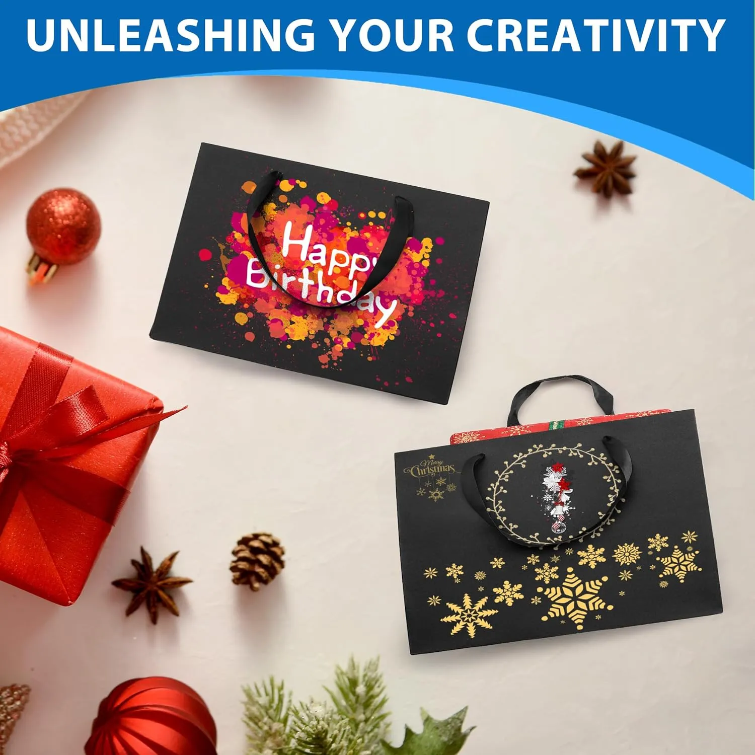 Argivean Black Gift Bags With Handles: 24pcs Medium Large Gift Bags Bulk 12.6x4x8.7 Inch For Wedding Party Birthday Business