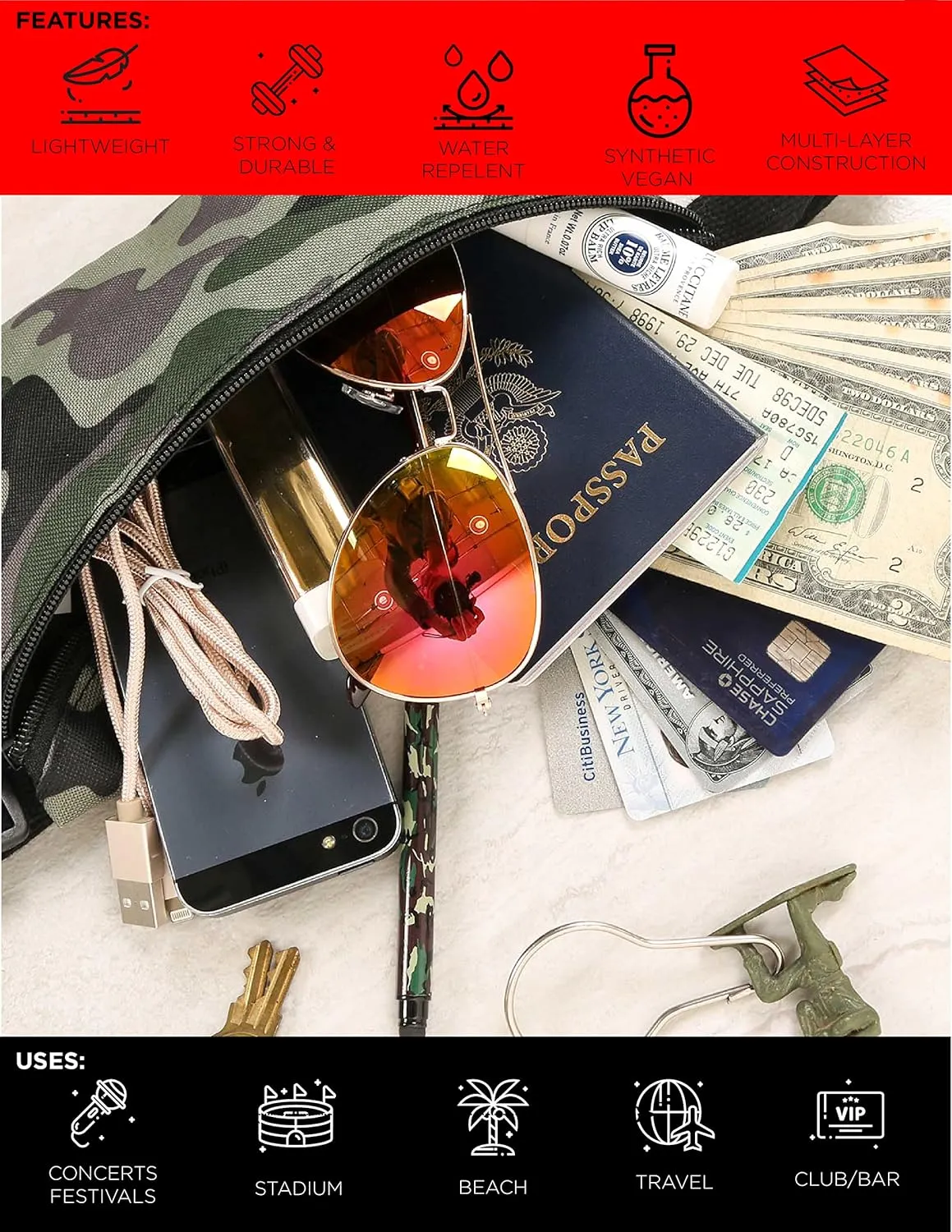 Army Camo Fanny Pack Crossbody Bags for Women Festival Bag Cute Fanny Packs for Women Fashionable Concert Rave Accessories Small Fanny Pack for Men Womens Fashion Belt Waist Hip Bum Slim 90s