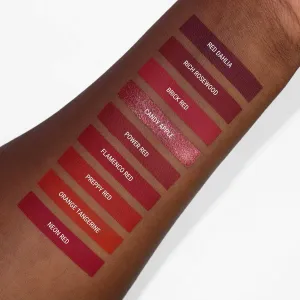 Aromi Dark Red Metallic Liquid Lipstick | Ruby Maroon Lip Color with Shimmery Finish, Vegan, Cruelty-free, Holiday Makeup, Long-Lasting (Candy Apple)